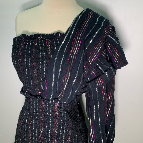 Farm Rio Lurex Stripes Mini Dress size L metallic thread festive - Picture 5 of 16